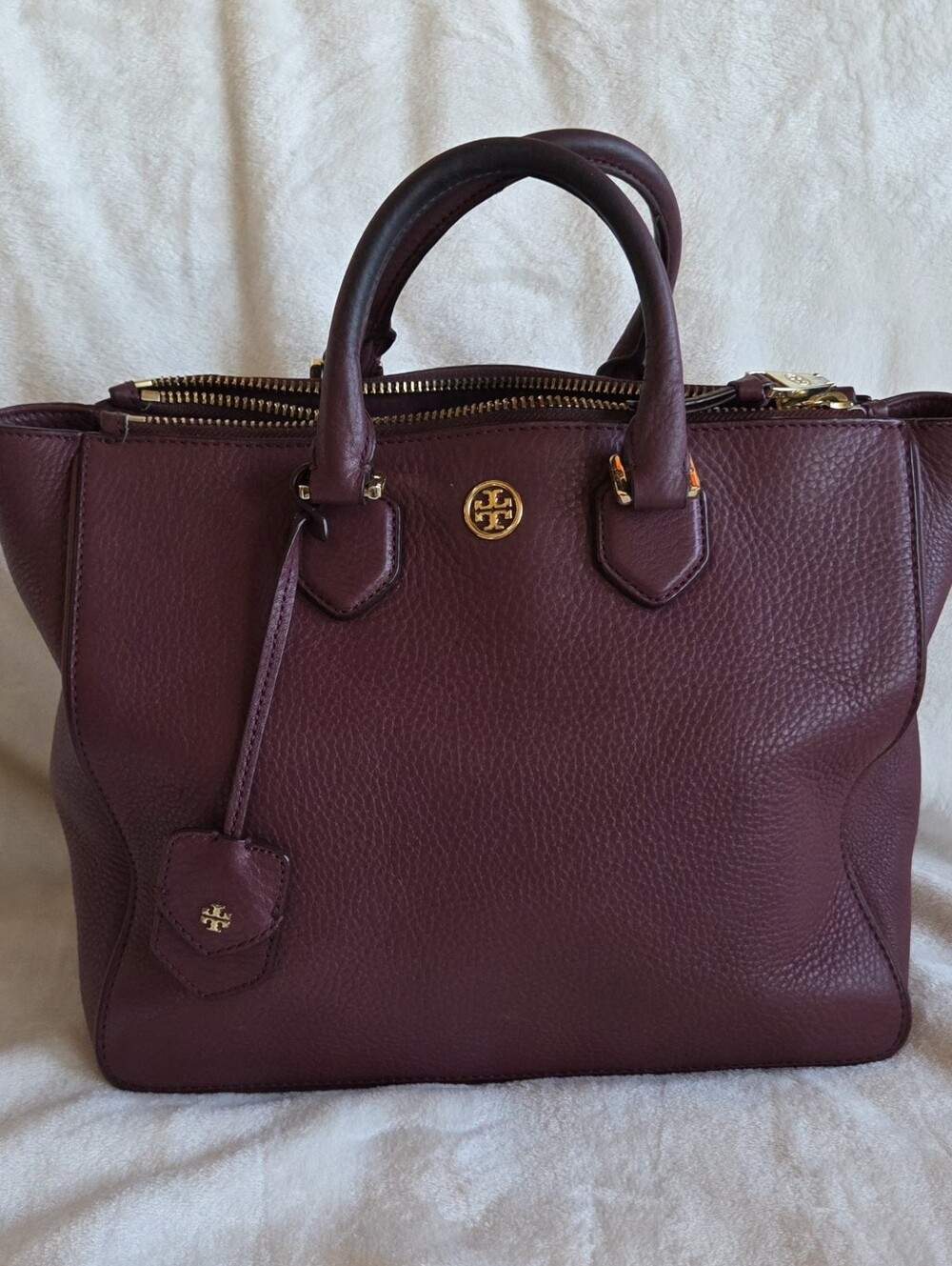 Tory Burch Pebbled Leather Satchel in Wine